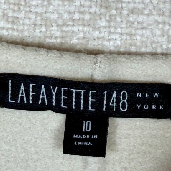 Lafayette 148 Women 10 Cream Button Front Wool Blend Long Sleeve Tailored Blazer - Picture 3 of 7